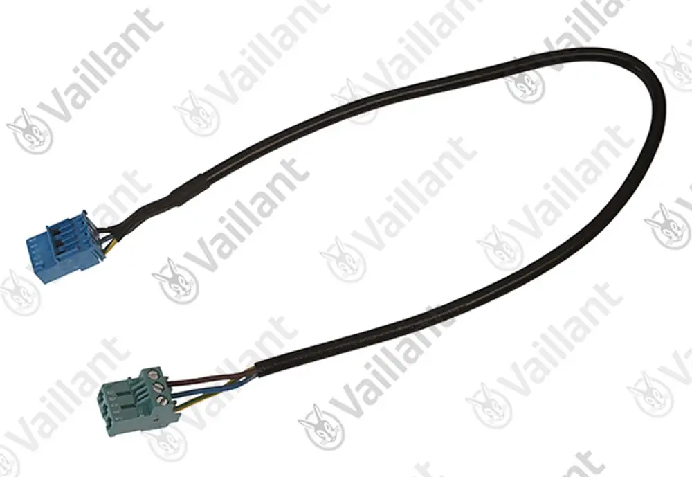 Vaillant Kabelbaum mit zwei Steckverbindern, verbunden durch ein schwarzes Kabel, für die Verwendung in bestimmten Geräten der Marke Vaillant.